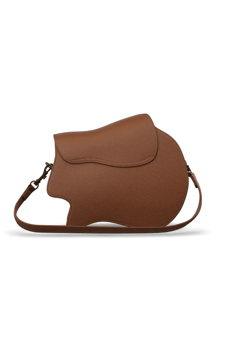 Brown saddle bag on a white background