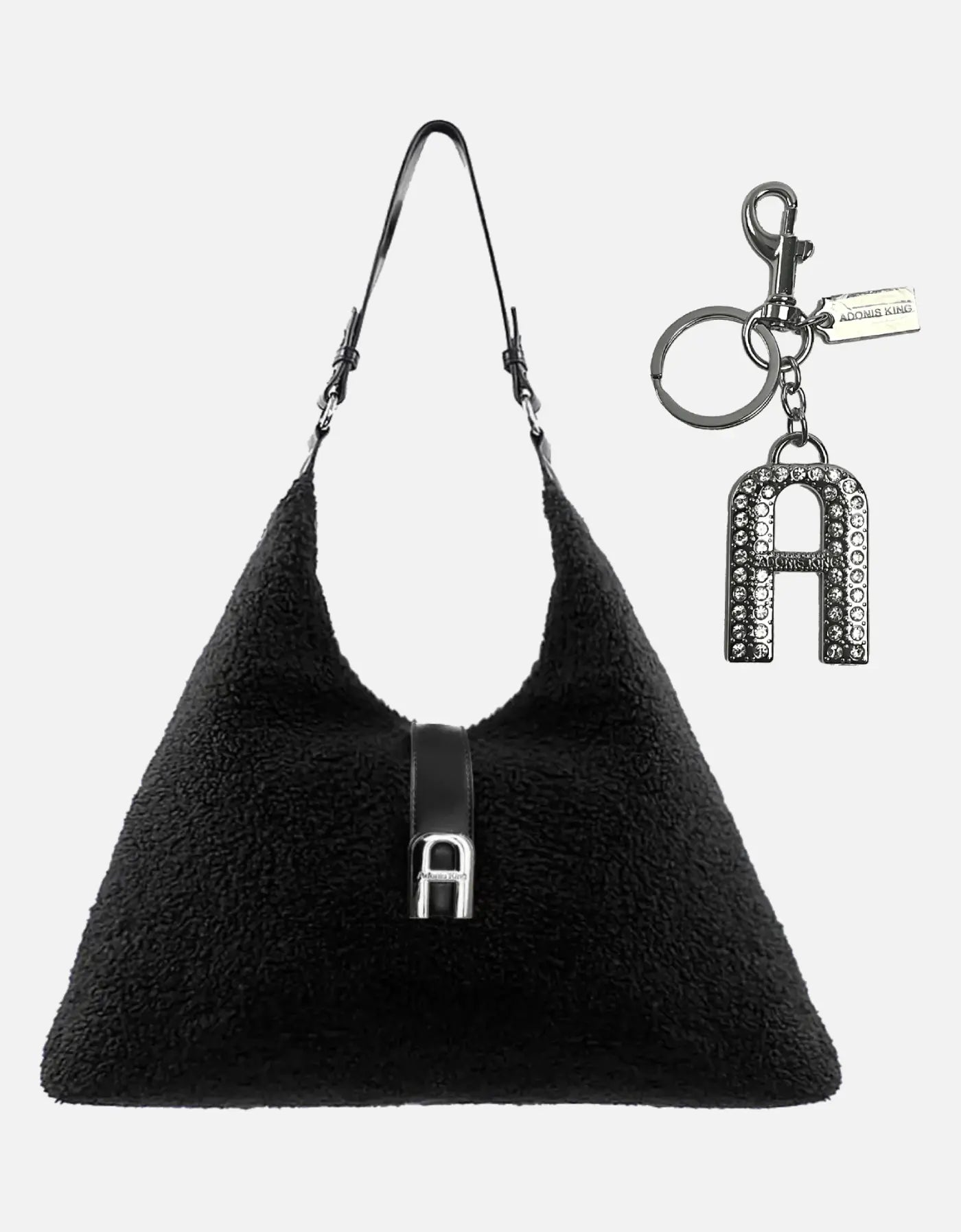 Black Maddie Shoulder Bag + Signature Bag Charm Bundle Adonis King Collection 