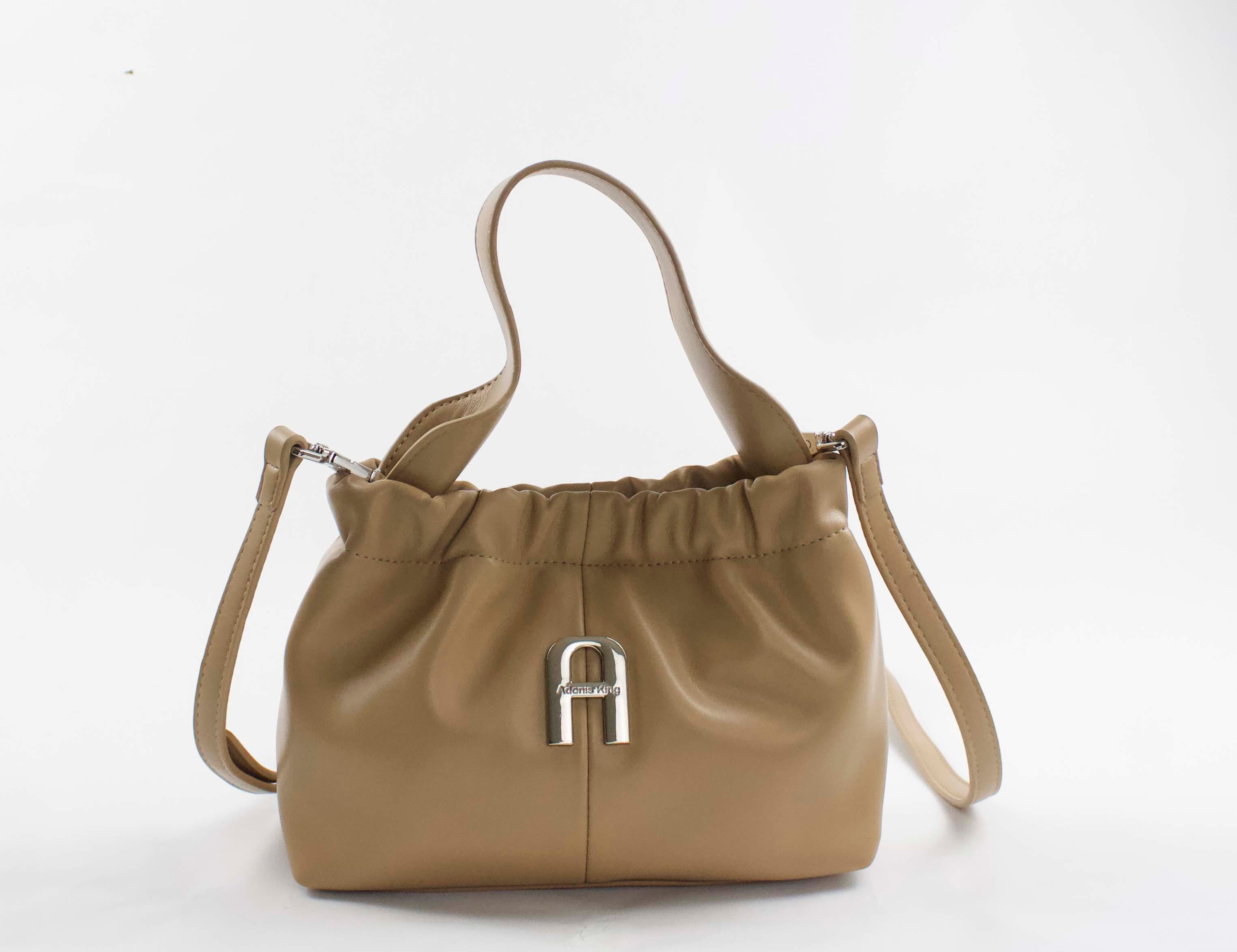AVA RUCHED SLOUCHY HANDLE BAG - BEIGE