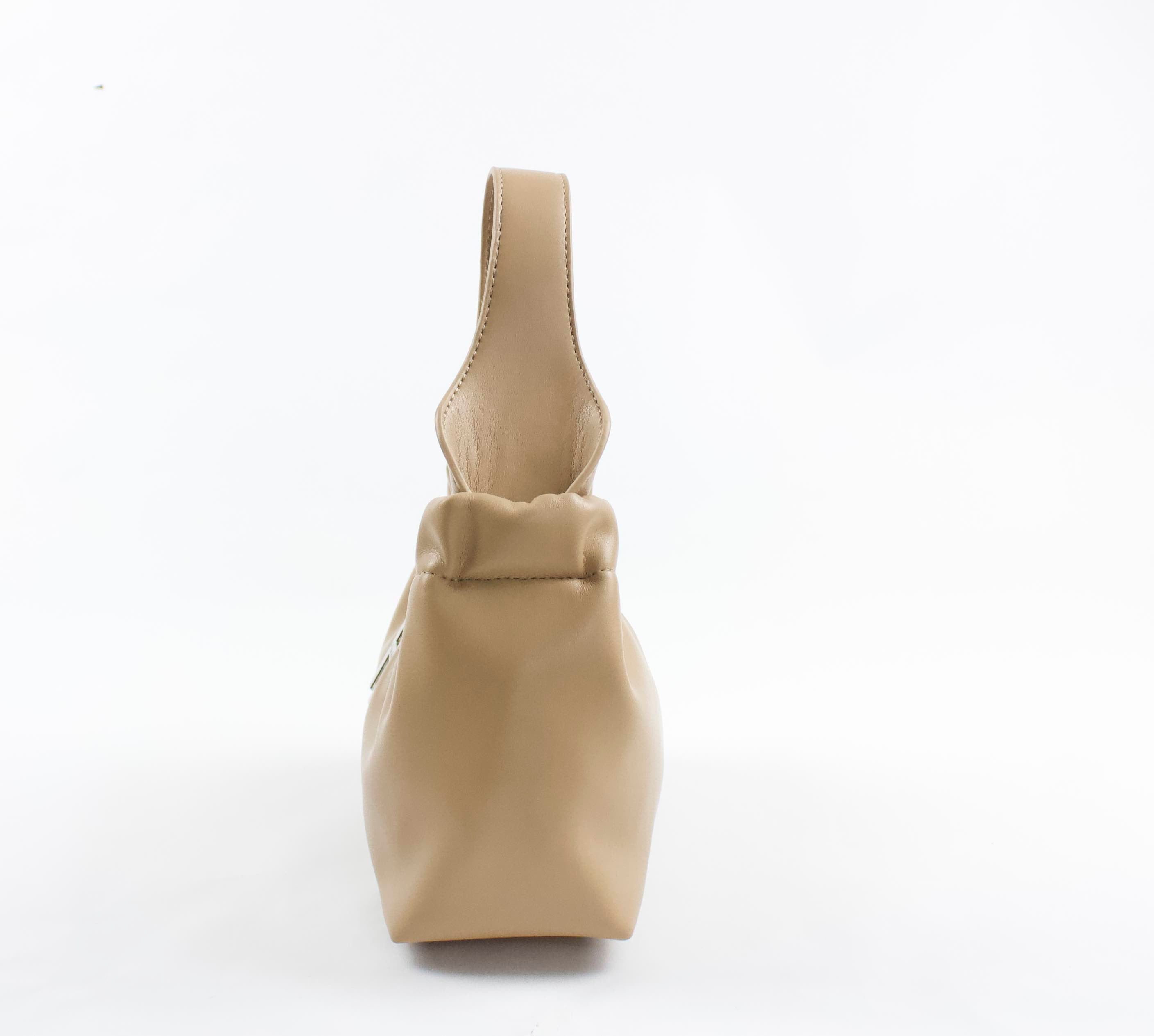 AVA RUCHED SLOUCHY HANDLE BAG - BEIGE