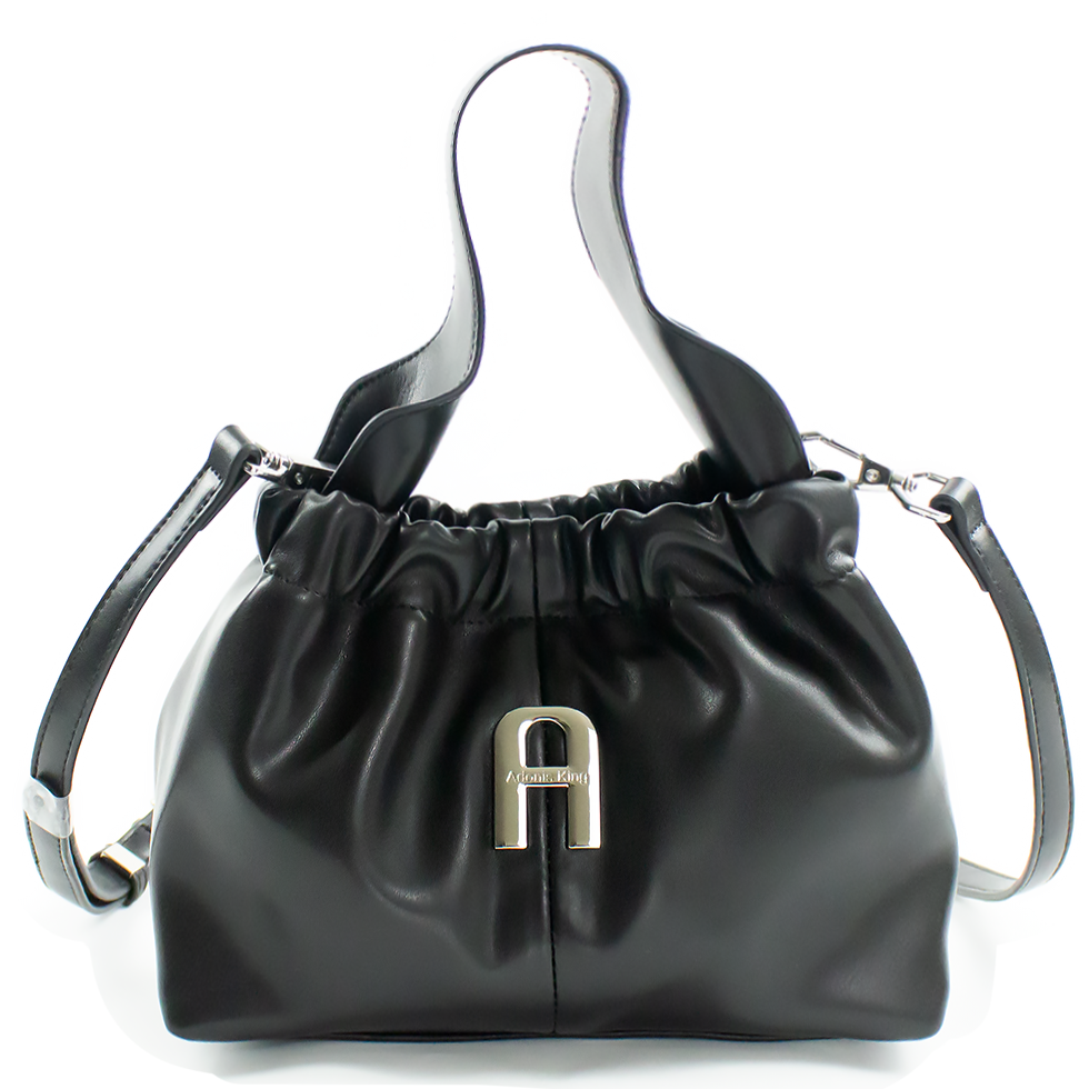 AVA RUCHED SLOUCHY HANDLE BAG - BLACK